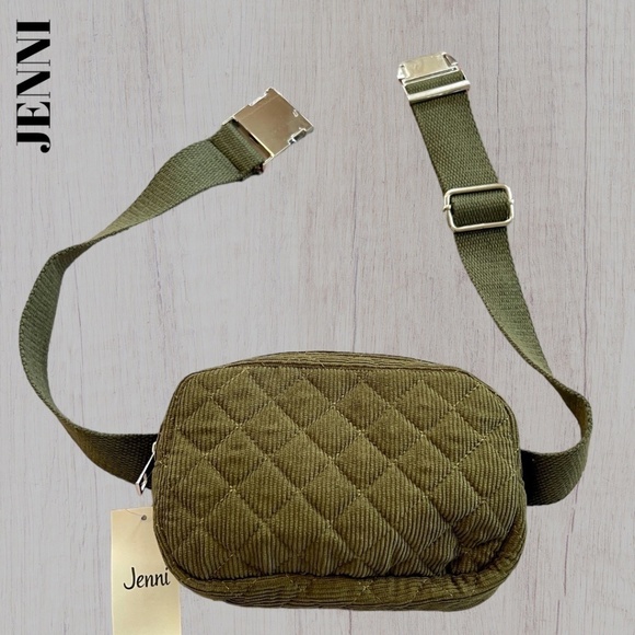 JENNI Quilted Corduroy Top Zip Sling Bag BeltBag/Belt Bag Olive Green-Size S/M - Picture 12 of 14